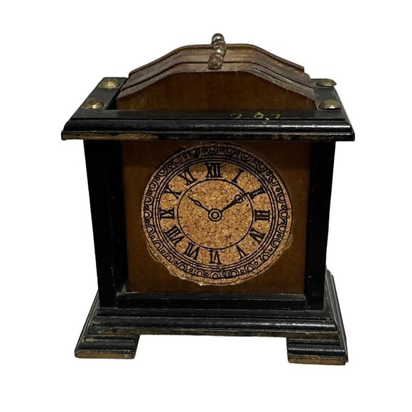 Vintage Wooden Clock Cork Coaster Set Holder 6 Piece Brown Wood Cup 5" - Picture 1 of 16